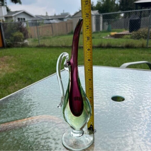 Murano Venetian Purple & Green Uranium Sommerso Glass Stem Vase Hand Blown - Picture 16 of 16